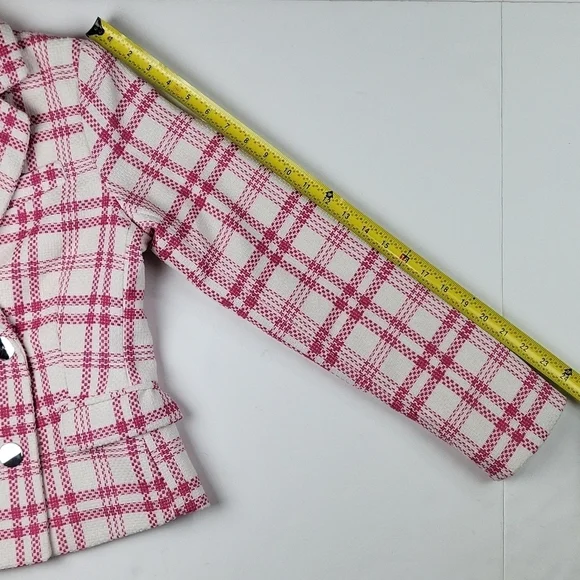 Rachel Zoe Hot Pink and White Tweed Plaid Double Breasted Jacket Blazer - Picture 15 of 16